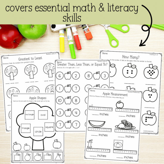 Autumn apples no-prep literacy and math worksheets