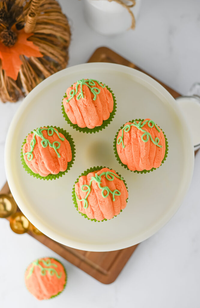 3pumpkincupcakes1 - Cultivating Brilliant Minds pumpkin cupcakes on a cake tray