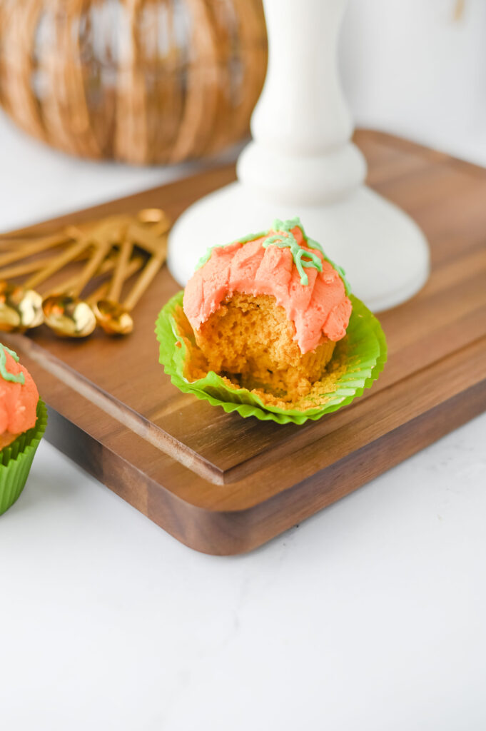 3pumpkincupcakes8 - Cultivating Brilliant Minds pumpkin cupcake with a bite taken out