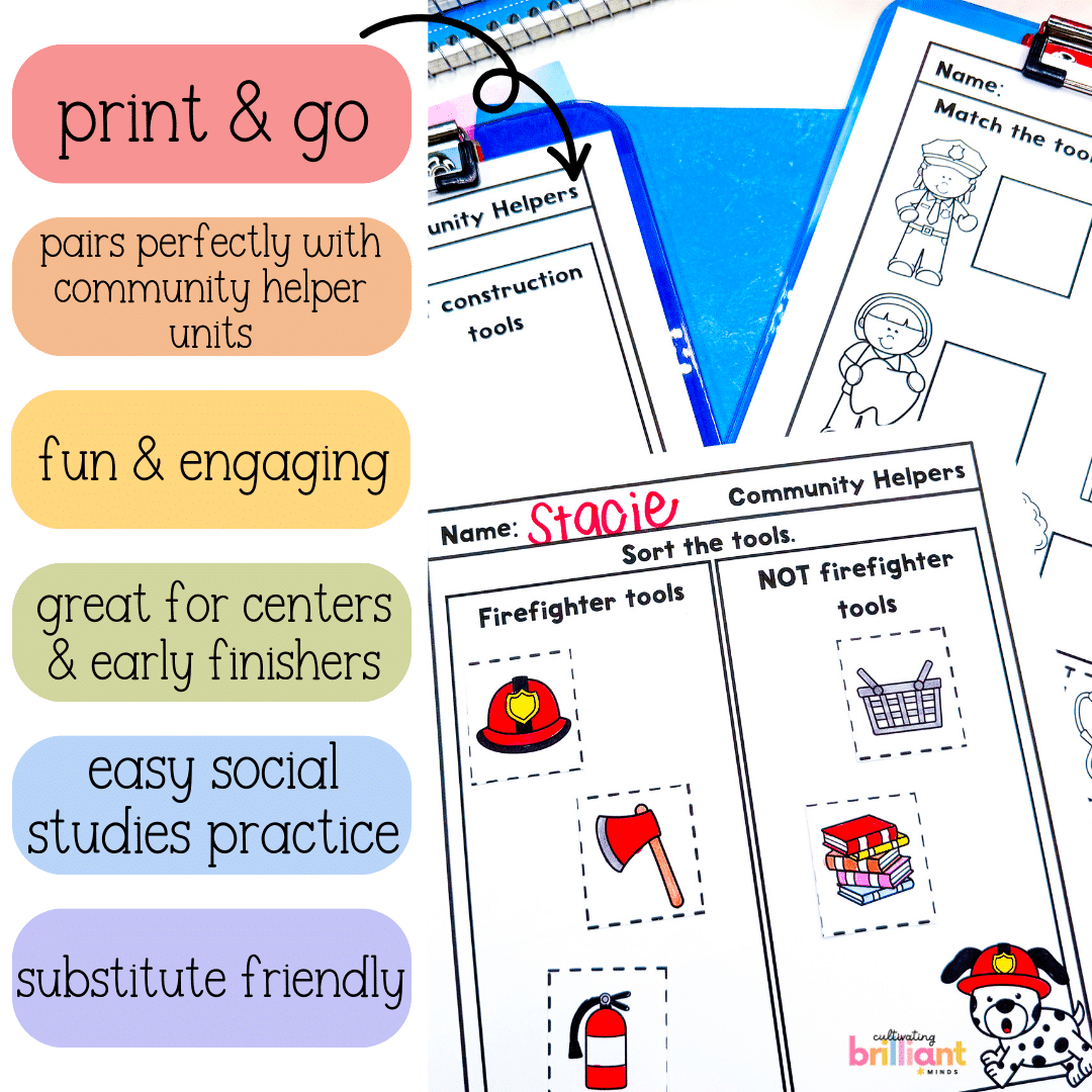 4 - Cultivating Brilliant Minds Community helpers cut and paste worksheets