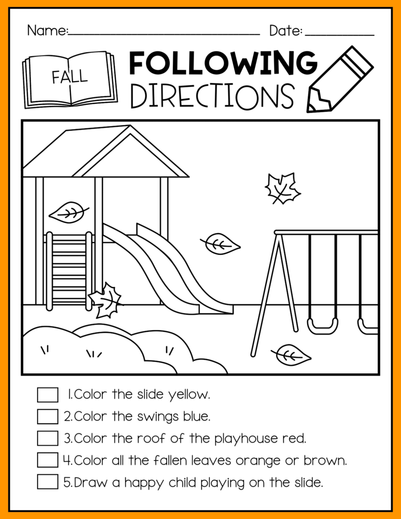 4 - Cultivating Brilliant Minds fall following directions worksheet