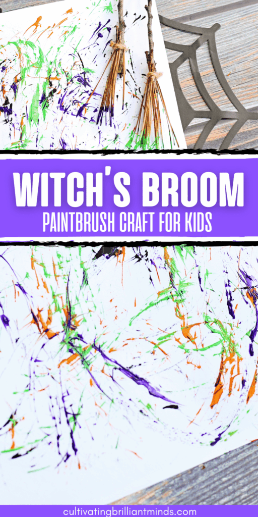 5 - Cultivating Brilliant Minds witch's broom paintbrush craft with text that reads "witch's broom paintbrush craft for kids"