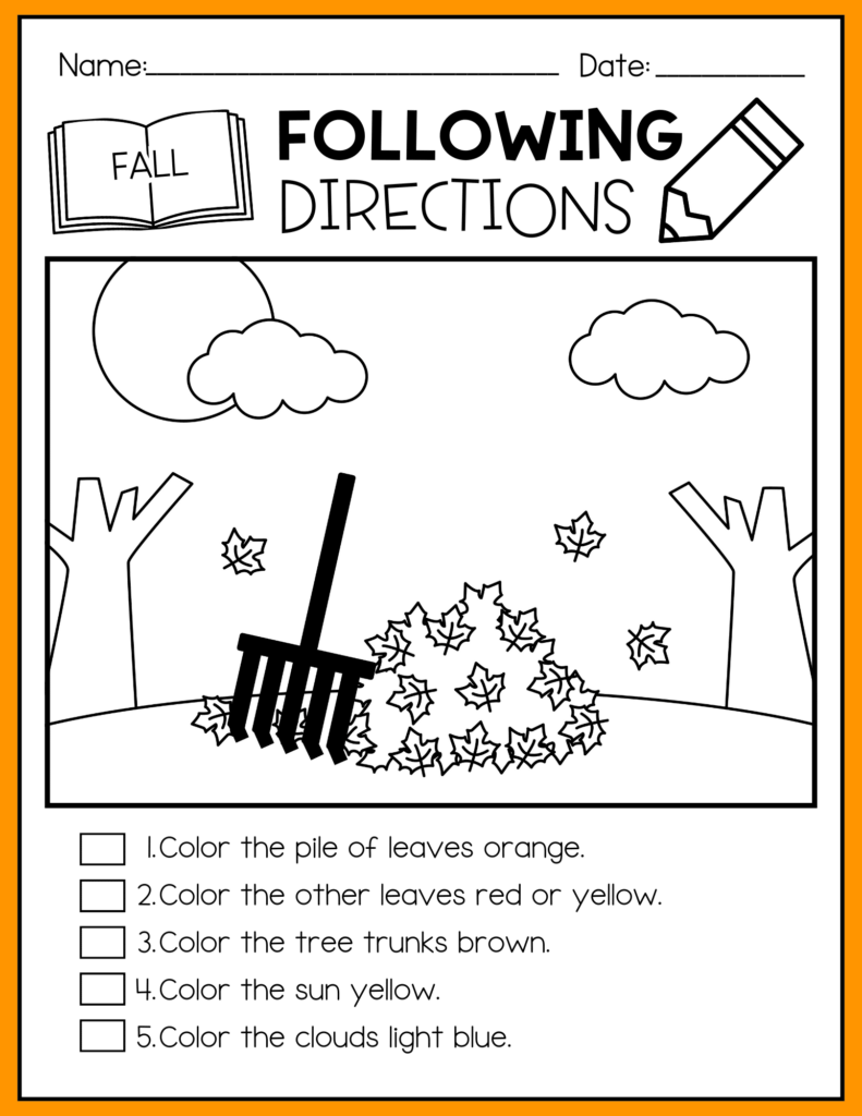 5 - Cultivating Brilliant Minds fall following directions worksheet