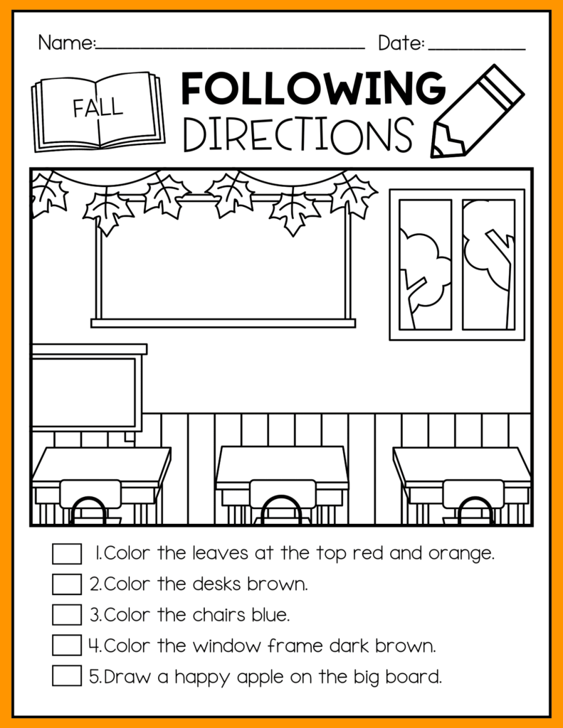 9 - Cultivating Brilliant Minds fall following directions worksheet