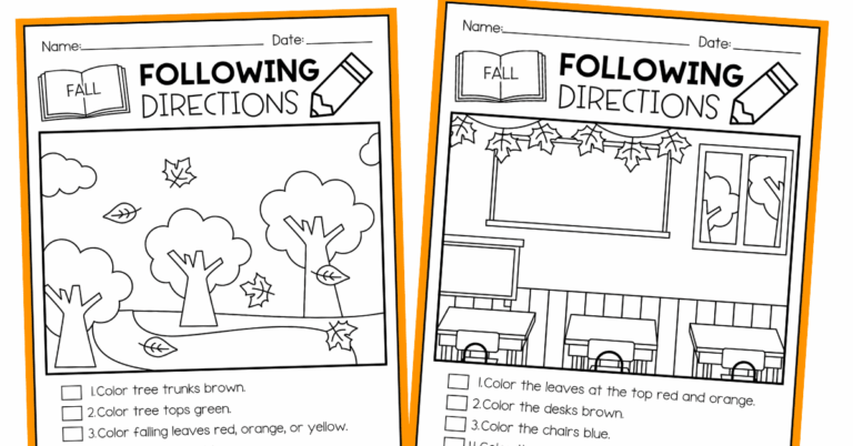Fall following directions worksheets
