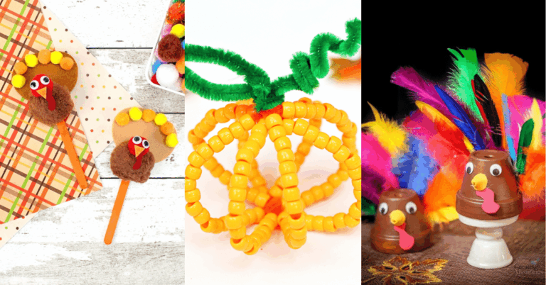 three thanksgiving crafts made by kids
