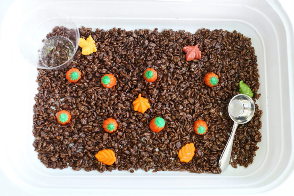Edible Pumpkin Patch Sensory Bin 1 - Cultivating Brilliant Minds Edible Pumpkin Patch Sensory Bin