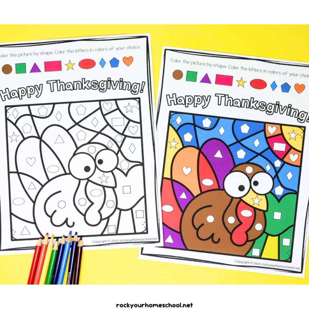 Free Thanksgiving Color By Shapes - Cultivating Brilliant Minds Free Thanksgiving Color By Shapes