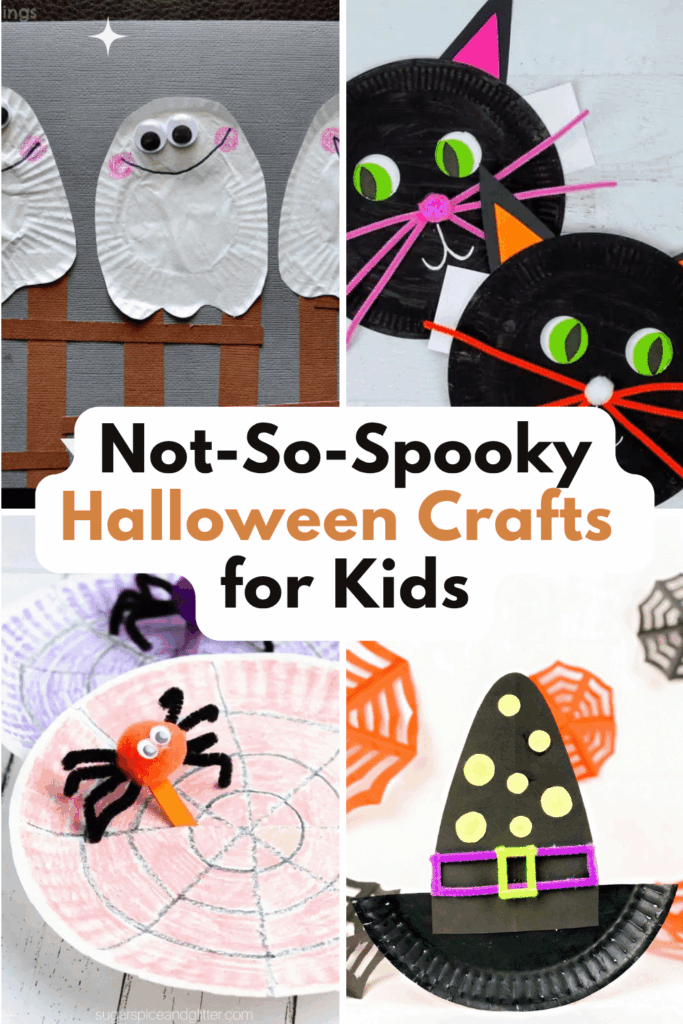 Not-So-Spooky Halloween Crafts for Kids Pinterest - Cultivating Brilliant Minds Images of halloween crafts with text that reads: Not-So-Spooky Halloween Crafts for Kids