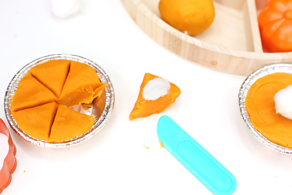 Pumpkin Pie Playdough Tray 9 - Cultivating Brilliant Minds a slice of playdough pumpkin pie