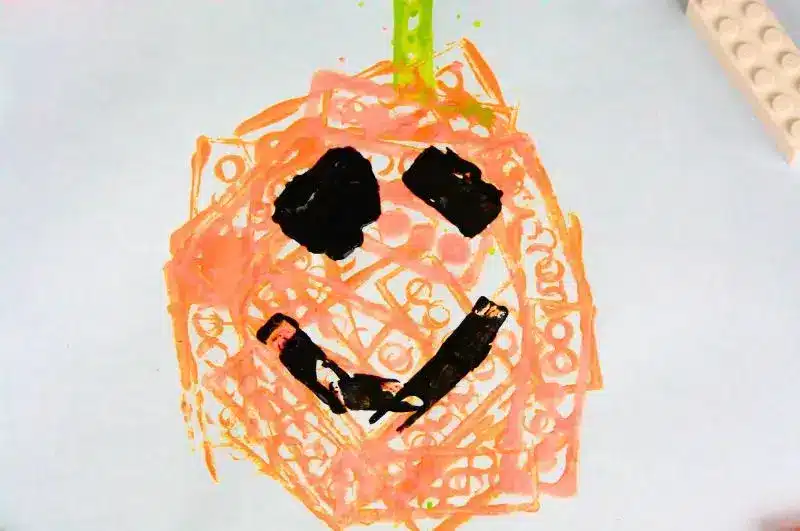 Stamped Pumpkin Lego Painting Craft - Cultivating Brilliant Minds Stamped Pumpkin Lego Painting Craft