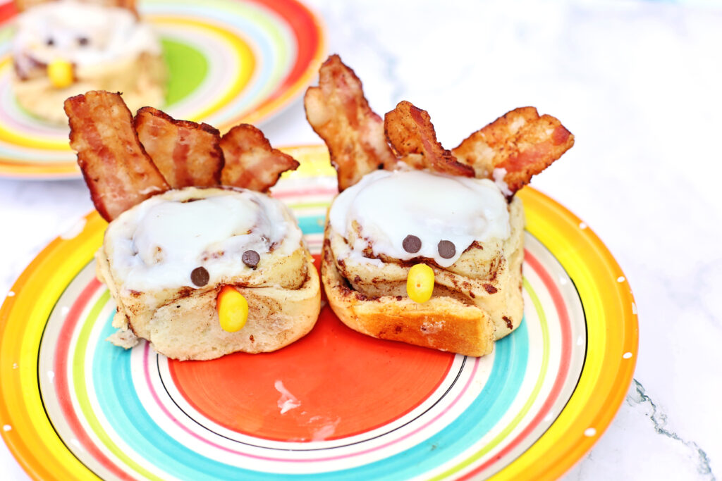 Turkey Cinnamon Rolls Final 1 - Cultivating Brilliant Minds turkey cinnamon rolls on a multicolored plate