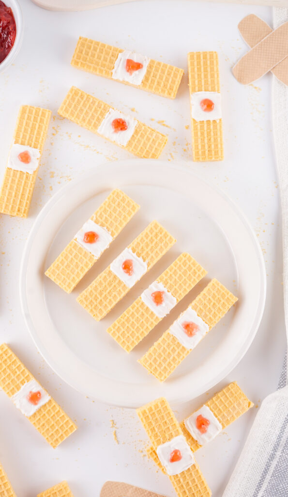 bandaid cookies-07 - Cultivating Brilliant Minds easy no-bake treat - band aid cookies on a plate