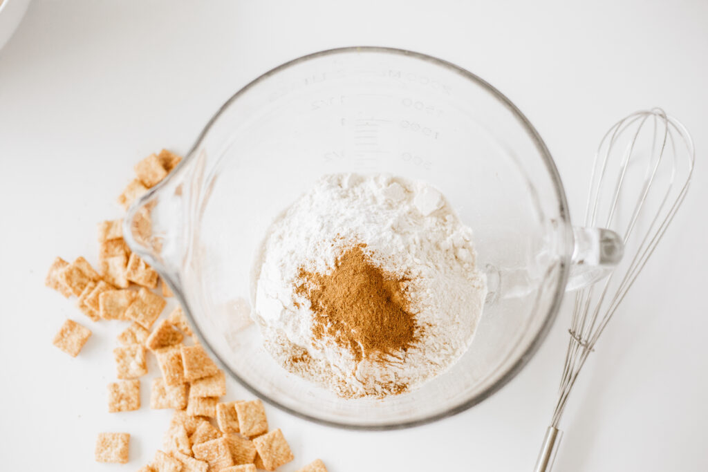 cinnamon toast crunch donuts-42 - Cultivating Brilliant Minds dry ingredients in a mixing bowl