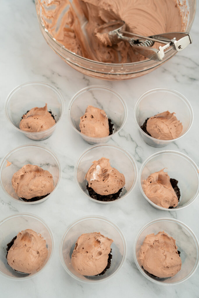 dirtcakecups-07856 - Cultivating Brilliant Minds plastic cups filled in crushed cookies and pudding mixture