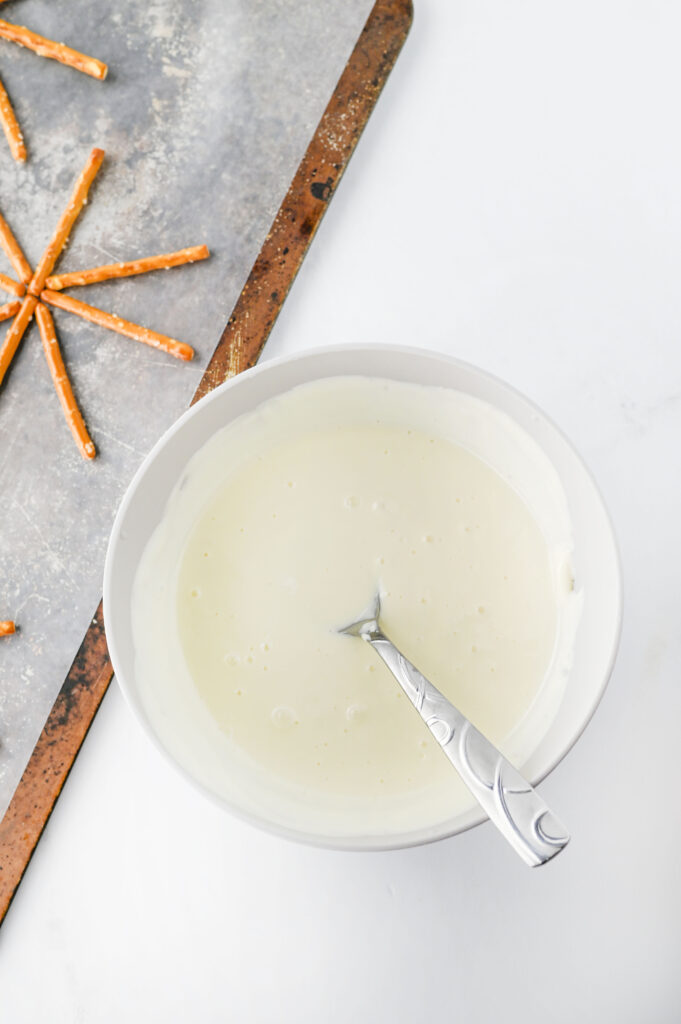 pretzelspiderwebs3 - Cultivating Brilliant Minds white chocolate melted in a bowl