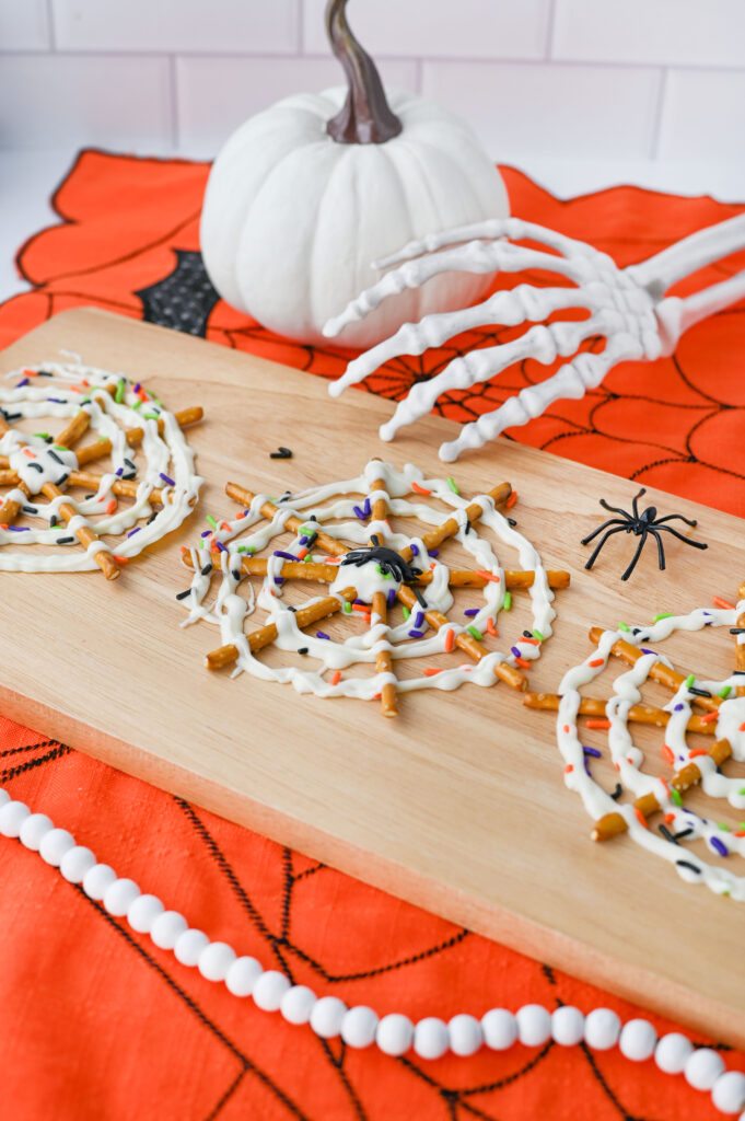 spider web pretzels 6 - Cultivating Brilliant Minds Halloween treat for kids