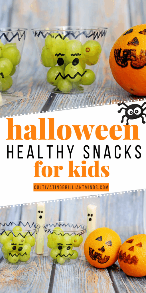 Healthy Halloween Snacks - Cultivating Brilliant Minds Healthy halloween snacks with text that reads "halloween healthy snacks for kids"