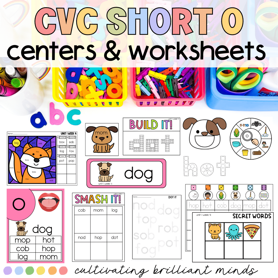 CVC Short O Centers and Worksheets - Cultivating Brilliant Minds CVC Short O Centers and Worksheets