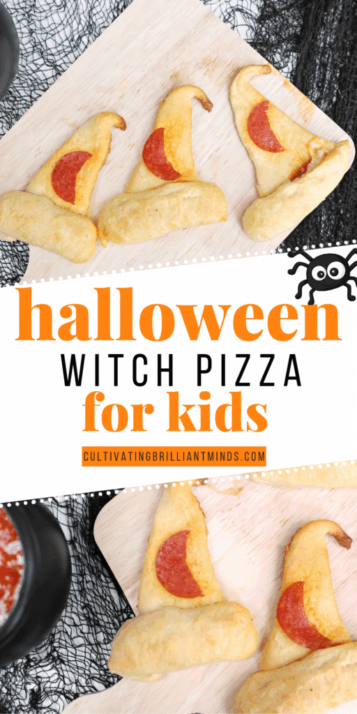 Witch Hat Pizza Snacks For Halloween - Cultivating Brilliant Minds pizza shaped to look like a witch's hat