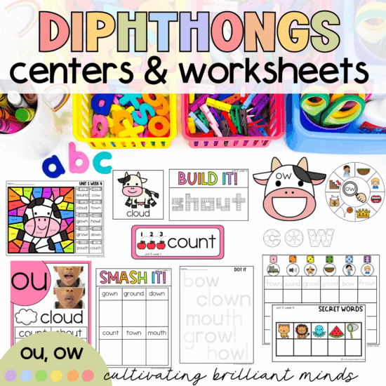 Diphthongs OU and OW Phonics Centers