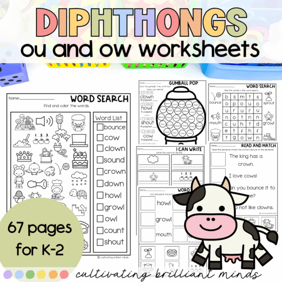 Diphthongs OW OU Worksheets