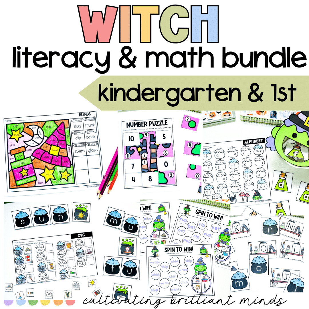 Halloween Witch Literacy and Math Centers - Cultivating Brilliant Minds Halloween Witch Literacy and Math Centers