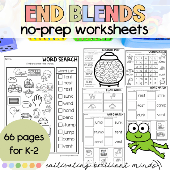 Worksheets to practice words with end blends