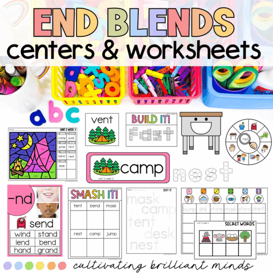 Worksheets and centers to practice words with end blends