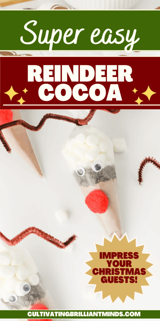 Reindeer Hot Chocolate - Cultivating Brilliant Minds hot chocolate mix in a plastic piping bag decorated to look like a reindeer