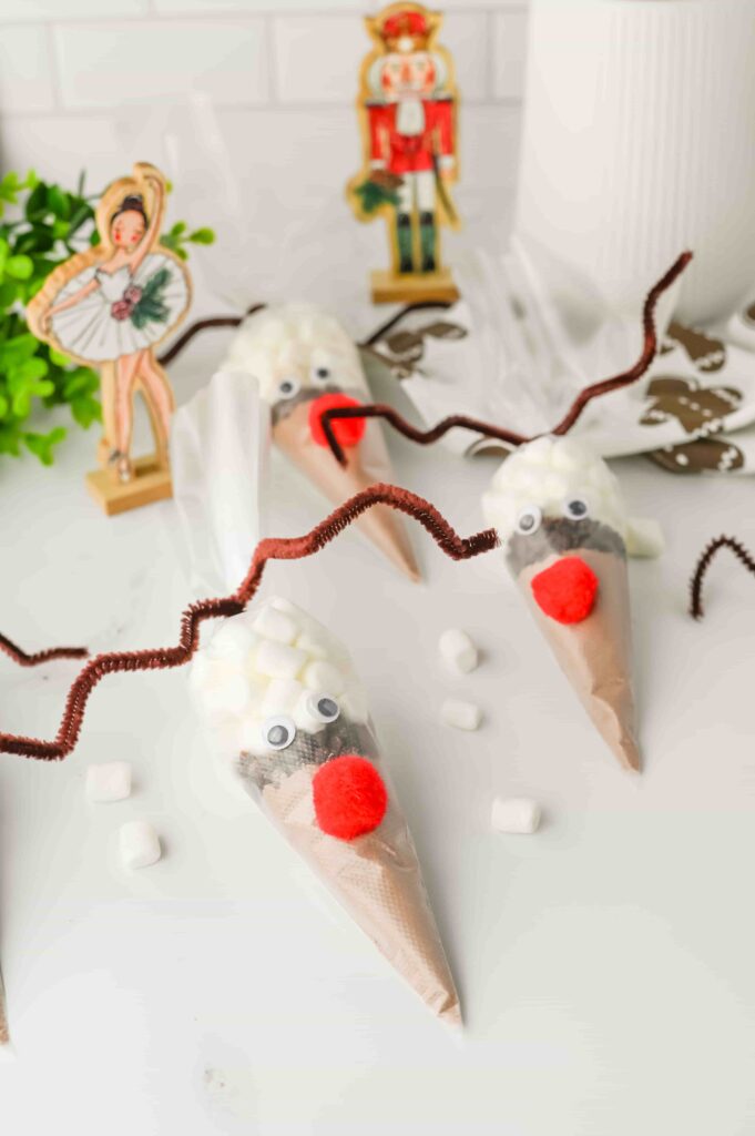 Reindeer Hot Chocolate - Cultivating Brilliant Minds hot chocolate mix in a plastic piping bag decorated to look like a reindeer