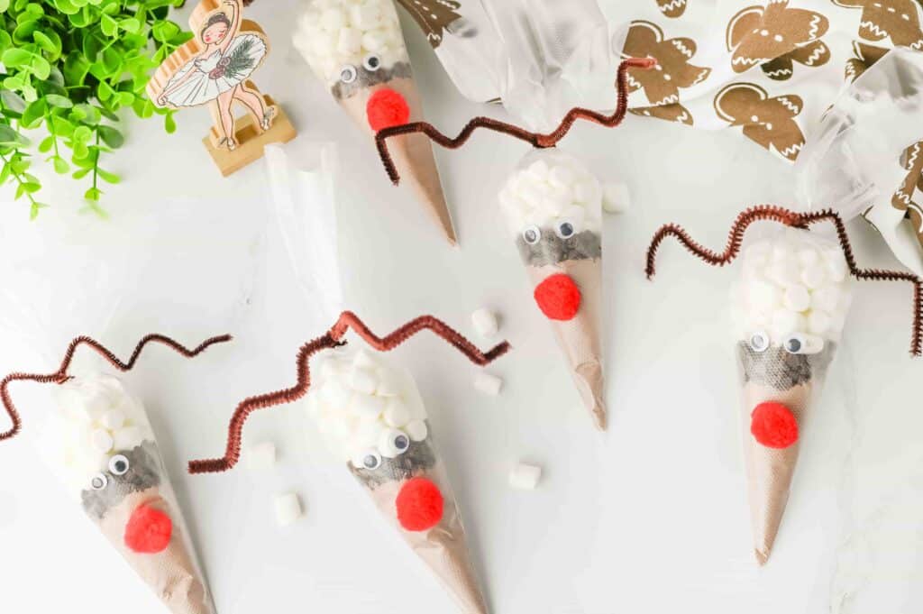 Reindeer Hot Chocolate - Cultivating Brilliant Minds hot chocolate mix in a plastic piping bag decorated to look like a reindeer
