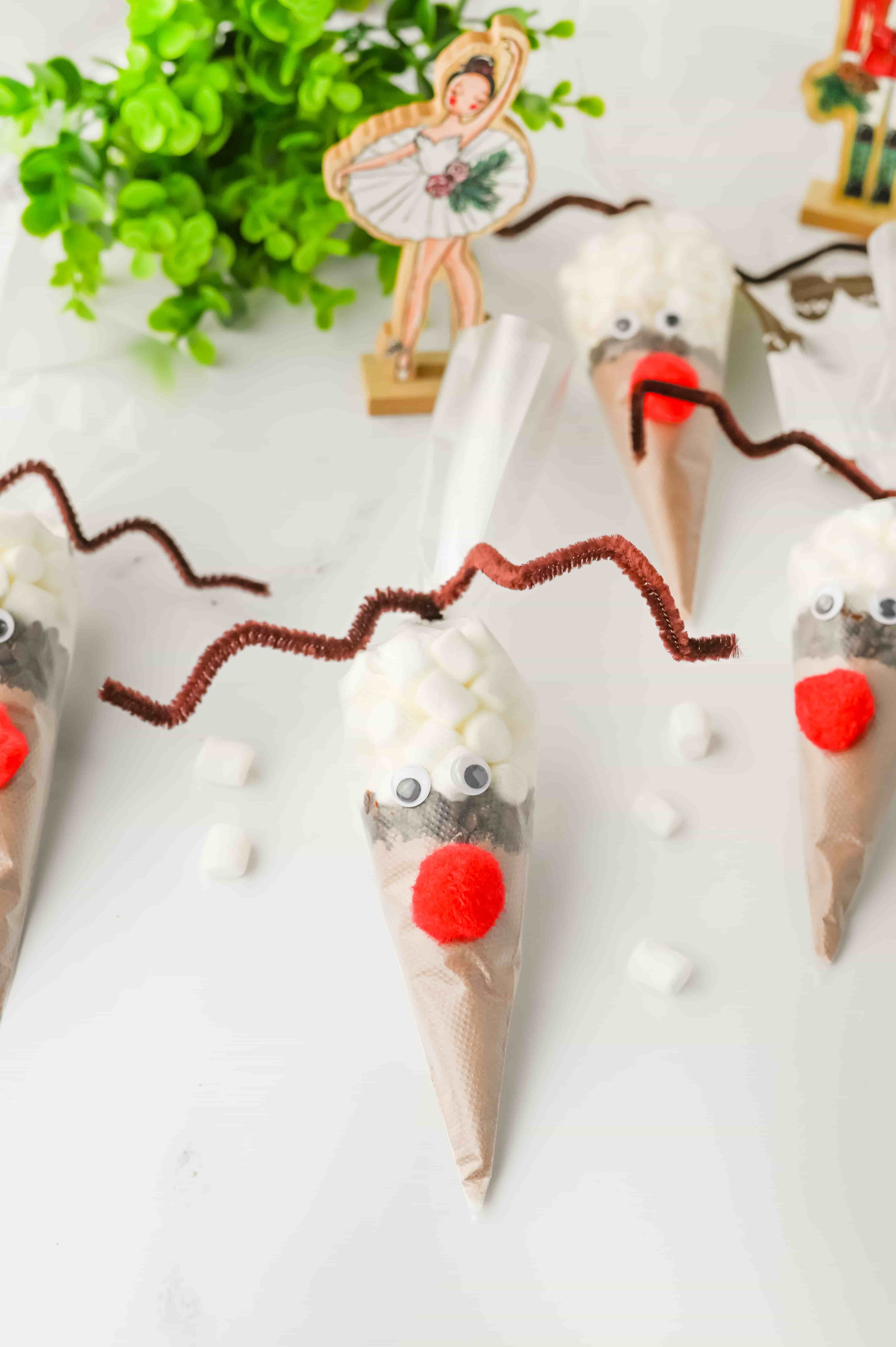 Reindeer Hot Chocolate - Cultivating Brilliant Minds hot chocolate mix in a plastic piping bag decorated to look like a reindeer