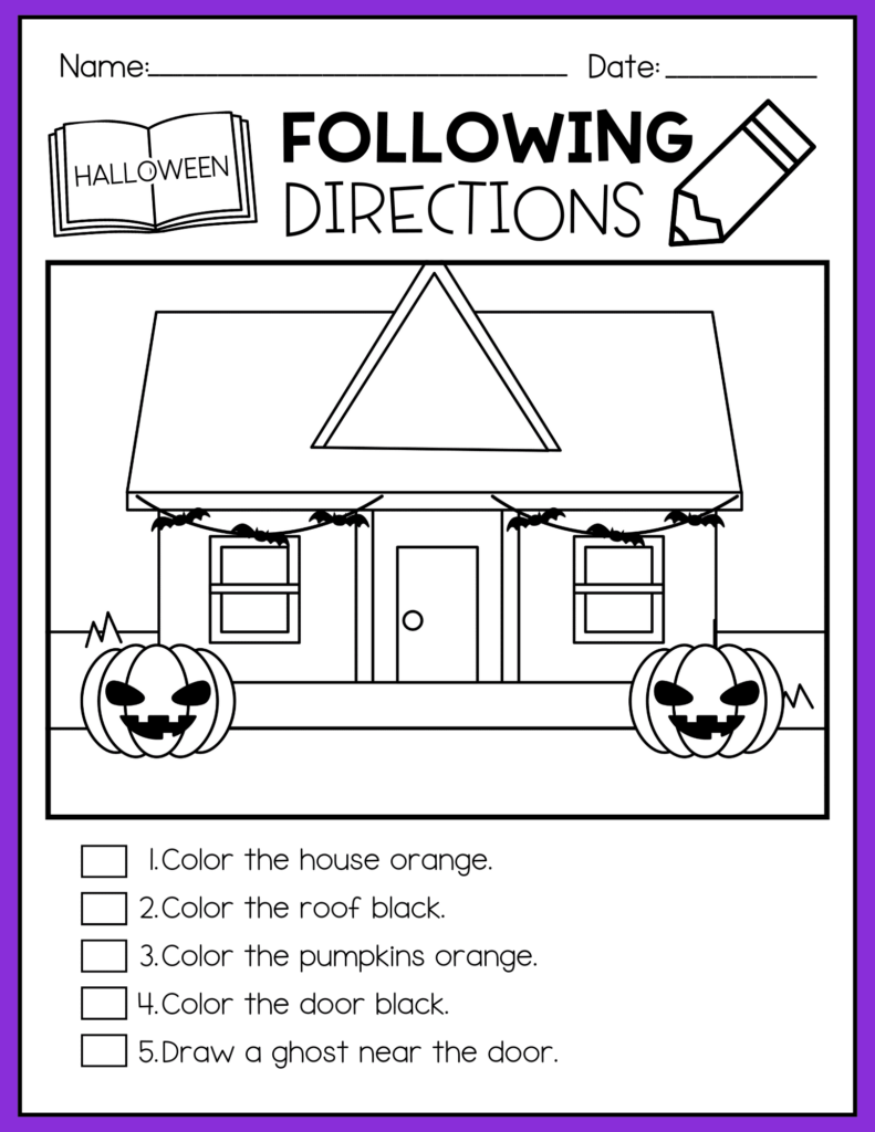 Halloween Following Directions Worksheets - Cultivating Brilliant Minds Halloween following directions worksheet