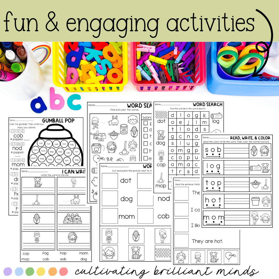 CVC Short O Centers and Worksheets - Cultivating Brilliant Minds CVC Short O Centers and Worksheets