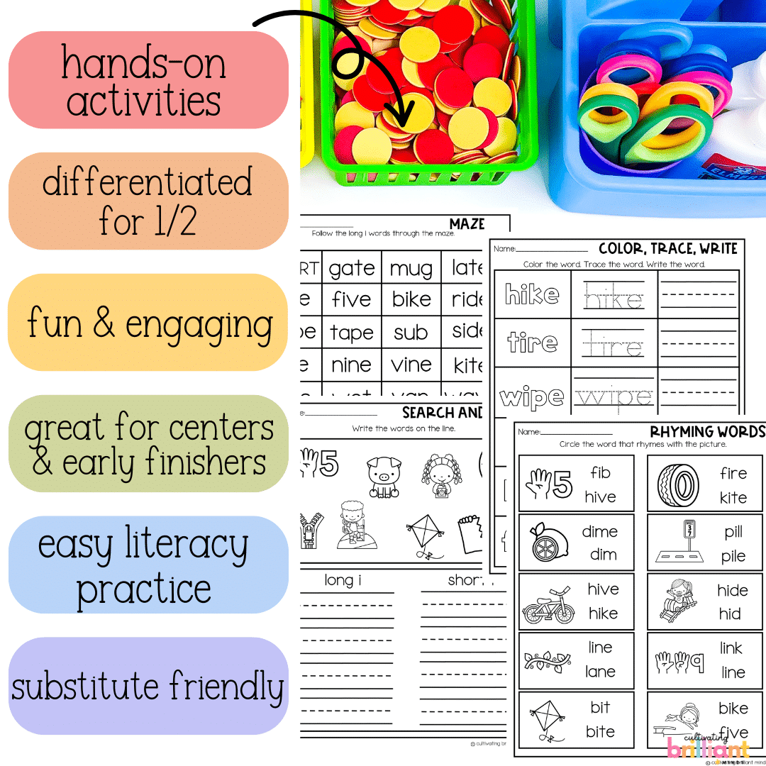 CVCe Long I Phonics Centers - Cultivating Brilliant Minds CVCe Long I Phonics Centers