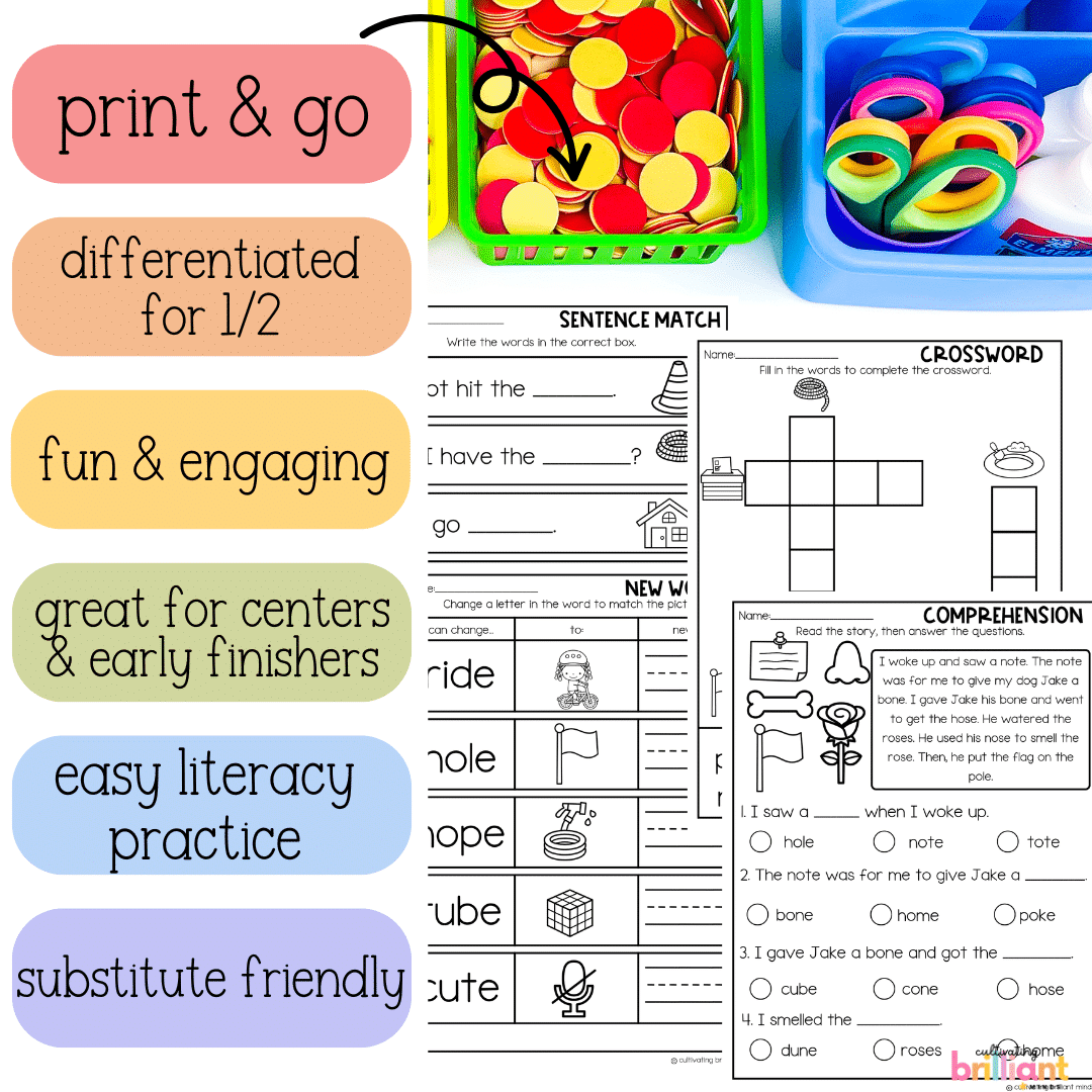 CVCE LONG E O U PHONICS Worksheets - Cultivating Brilliant Minds CVCE LONG E O U PHONICS Worksheets