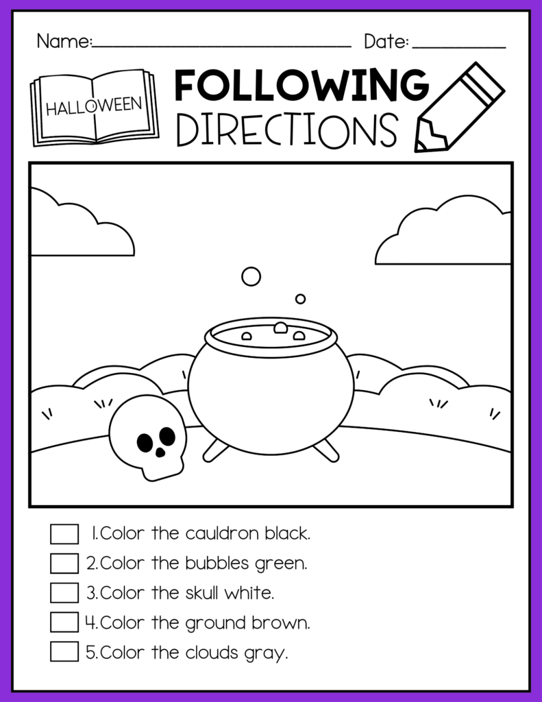Halloween Following Directions Worksheets - Cultivating Brilliant Minds Halloween following directions worksheet