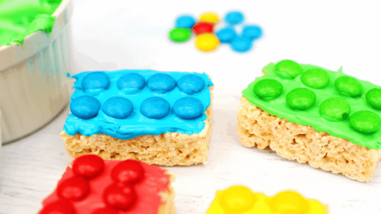 rice krispies decorated to look like legos