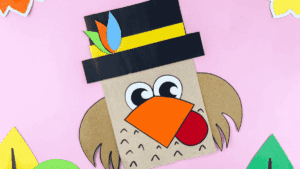 a paper bag decorated to look like a turkey