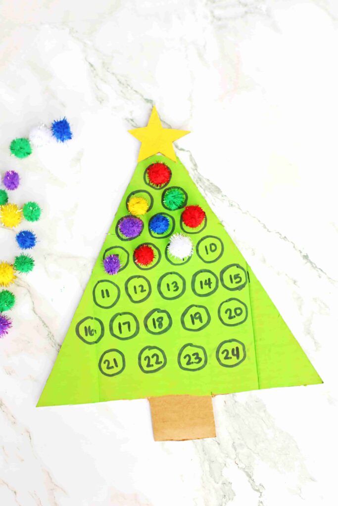 Christmas Tree Countdown Craft - Cultivating Brilliant Minds christmas tree made out of cardboard to countdown the day until christmas