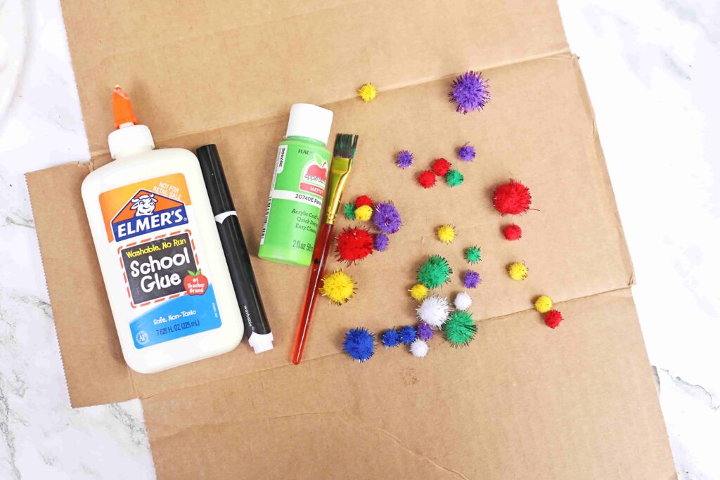 Christmas Tree Countdown Craft - Cultivating Brilliant Minds glue, markers, and pom poms on cardboard