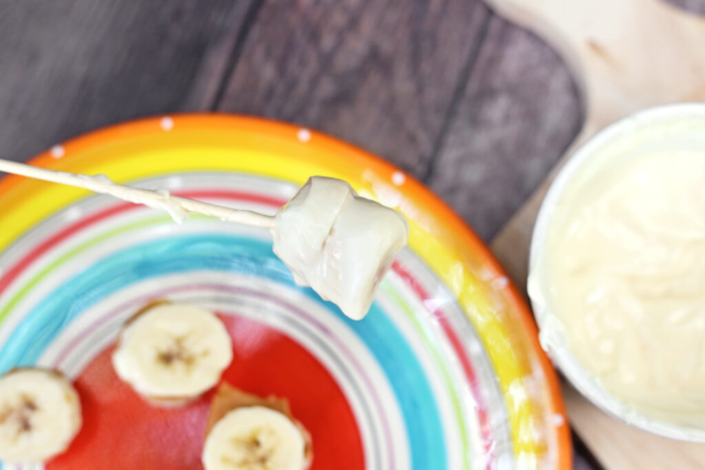 Fall Banana Bites - Cultivating Brilliant Minds banana slices dipped in white chocolate