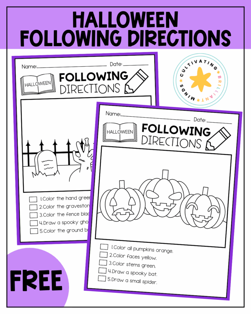 Halloween Following Directions Worksheets - Cultivating Brilliant Minds Halloween following directions worksheet