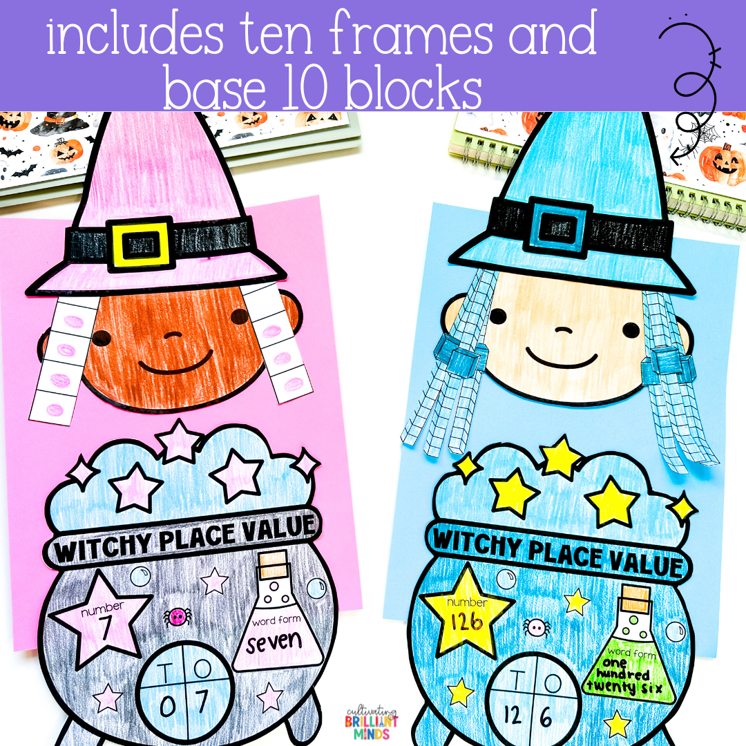 Halloween Witch Place Value Craft - Cultivating Brilliant Minds Halloween witch craft to practice place value skills