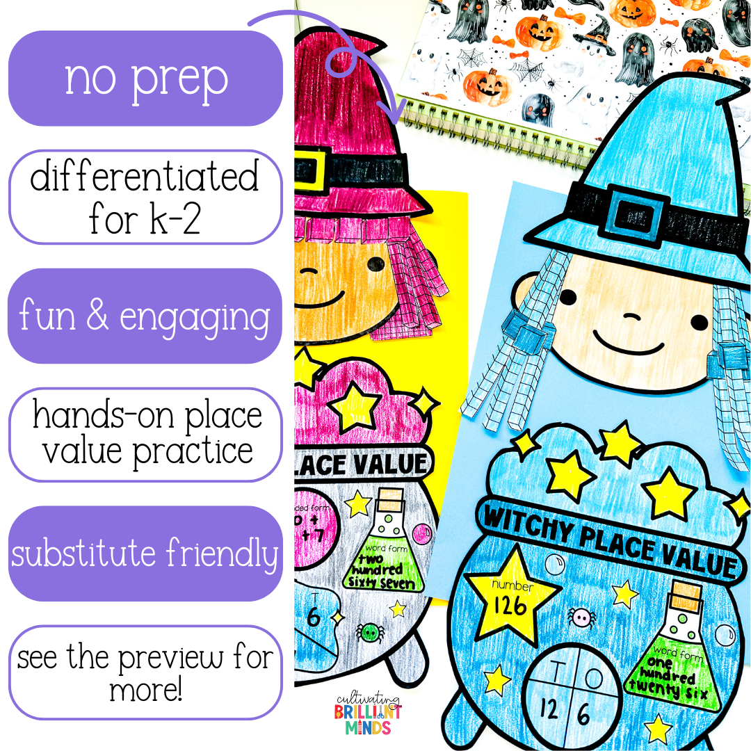 Halloween Witch Place Value Craft - Cultivating Brilliant Minds Halloween witch craft to practice place value skills