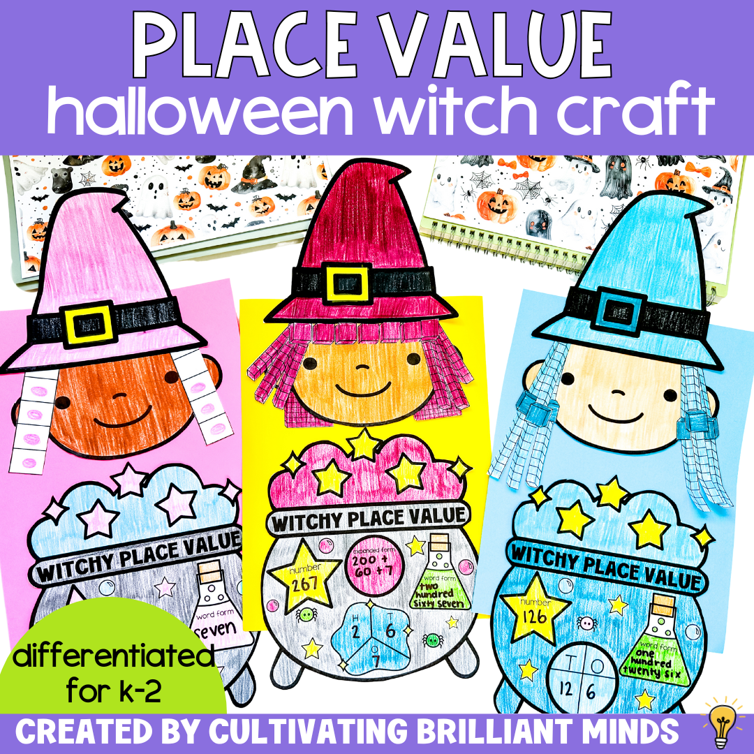 Halloween Witch Place Value Craft - Cultivating Brilliant Minds Halloween witch craft to practice place value skills
