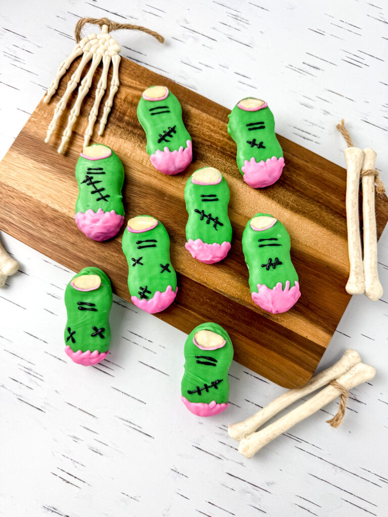 Nutter Butter Zombie Fingers - Cultivating Brilliant Minds Nutter Butters decorated to look like zombie fingers.