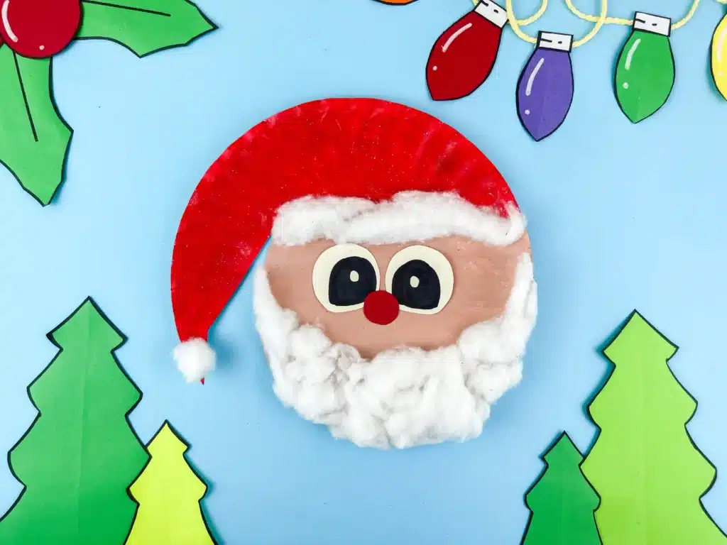 Santa Paper Plate Craft - Cultivating Brilliant Minds a paper plate painted and decorated to look like santa