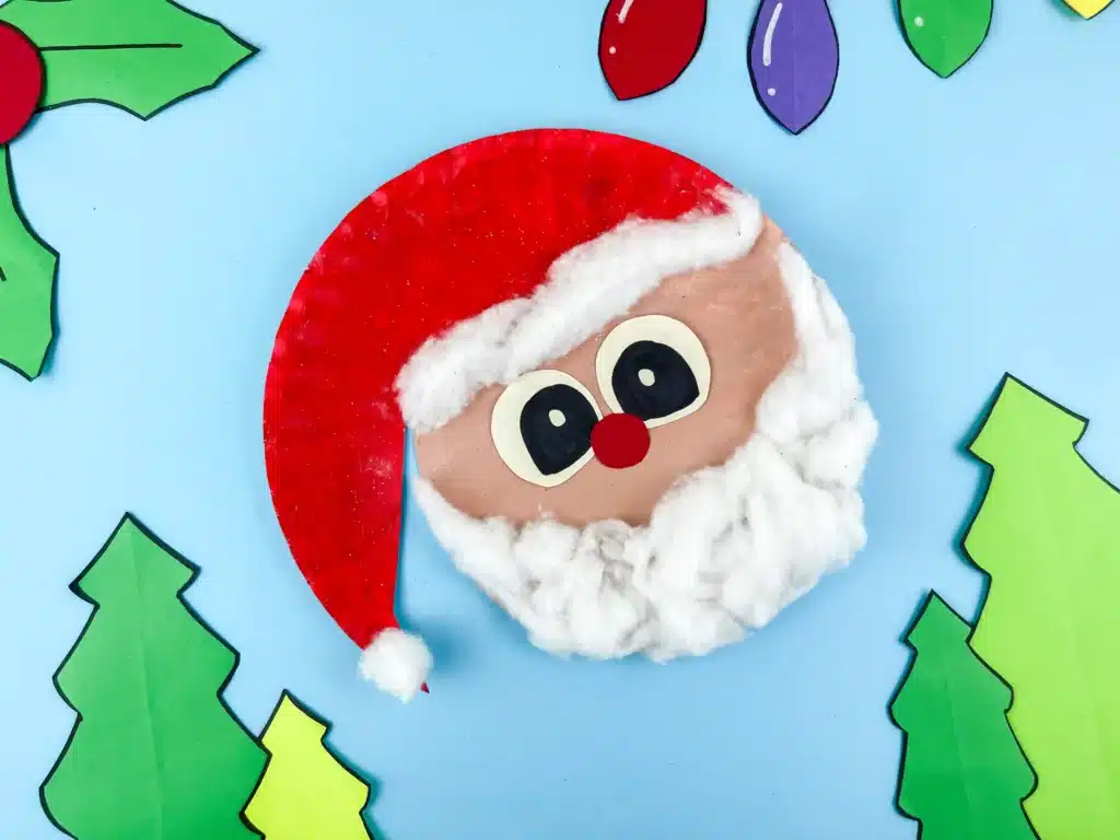 Santa Paper Plate Craft - Cultivating Brilliant Minds a paper plate painted and decorated to look like santa